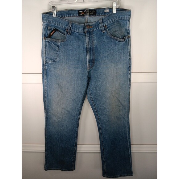 ARIAT Rebar M4 Relaxed Fit Boot Cut Denim Jeans Men 36/32 Medium Wash EUC - Picture 1 of 8